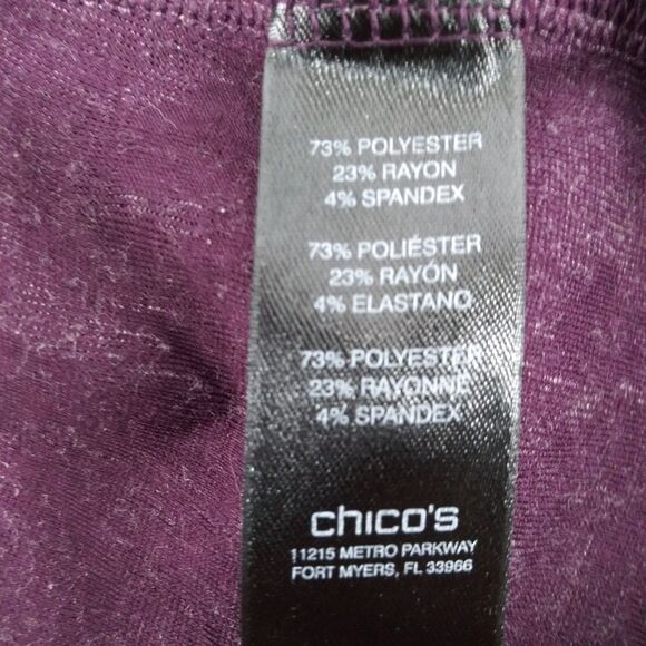 Chicos Shirt Womens Size 2 Purple Floral Asymmetrical Hem Line Short Sleeve Top - Picture 6 of 7